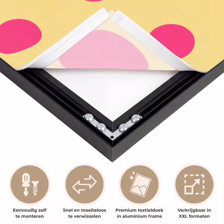 Roze - Stippen - Geel Textielframe zwart klein 947 -USP_closeupNL