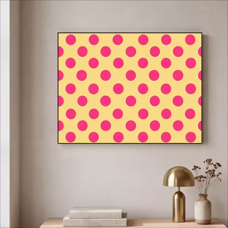Roze - Stippen - Geel Textielframe zwart klein 947 -sfeer2