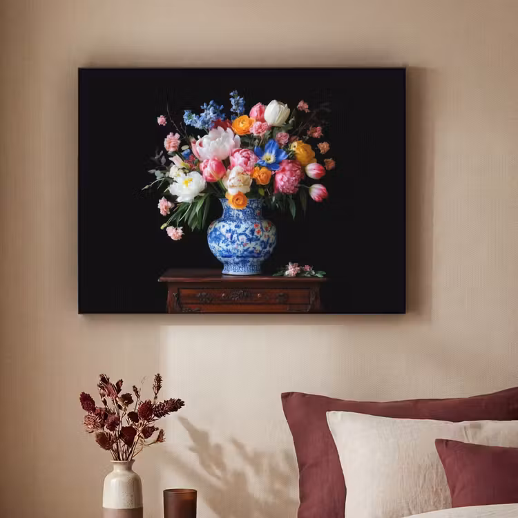 Rozen - Bloemen - Vaas - Boeket Textielframe zwart klein -sfeer1