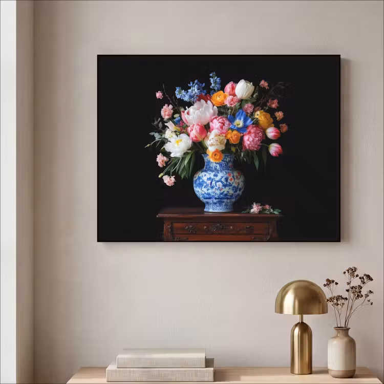 Rozen - Bloemen - Vaas - Boeket Textielframe zwart klein -sfeer2