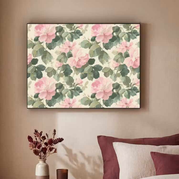 Rozen - Botanisch - Roze Textielframe zwart klein 947 -sfeer1