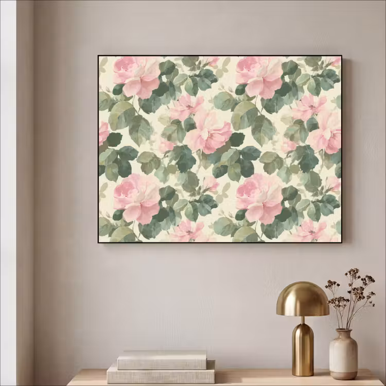 Rozen - Botanisch - Roze Textielframe zwart klein 947 -sfeer2