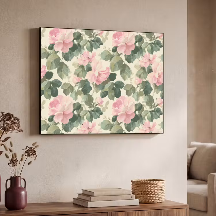 Rozen - Botanisch - Roze Textielframe zwart klein 947 -sfeer3
