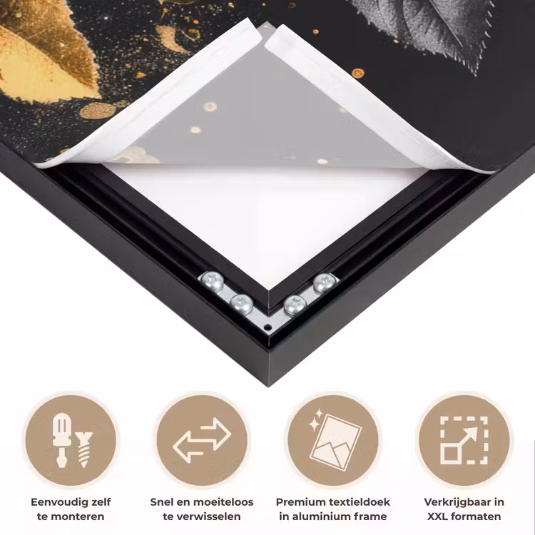 Rozen - Goud - Zwart - Bloemen - Modern Textielframe zwart klein -USP_closeupNL