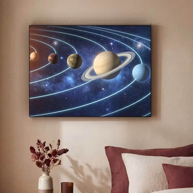 Ruimte - Zonnestelsel - Blauw Textielframe zwart klein -sfeer1