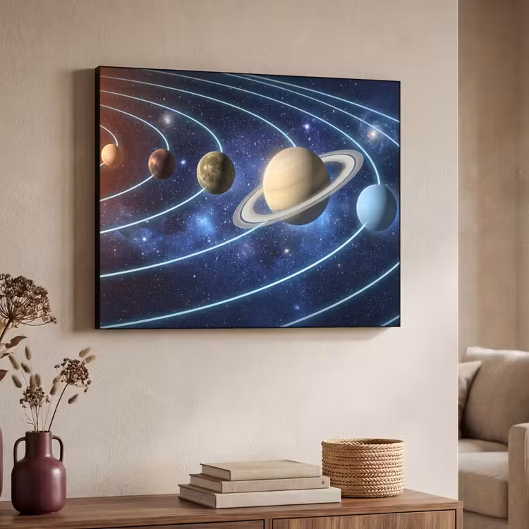 Ruimte - Zonnestelsel - Blauw Textielframe zwart klein -sfeer3