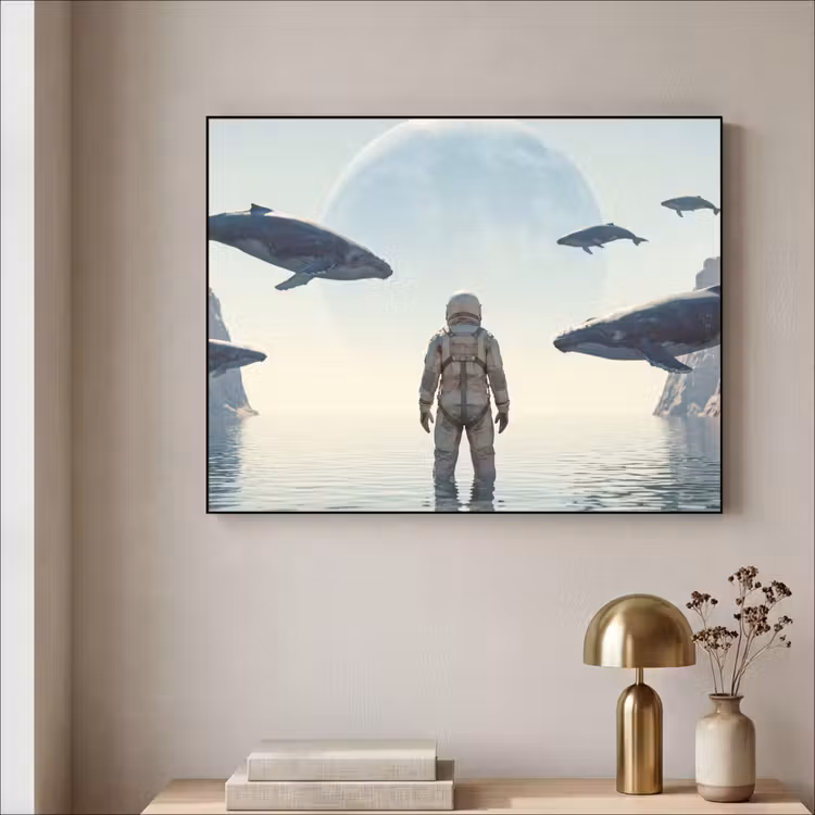 Art frame - Ruimtevaarder - Walvis - Fantasie - Ruimtevaarder - Walvis - Fantasie Textielframe zwart klein
