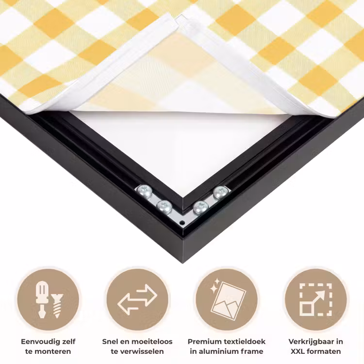 Ruit - Gingham - Klassiek - Geel en Wit Textielframe zwart klein 947 -USP_closeupNL