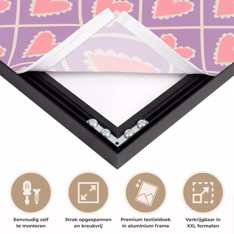 Ruit - Patroon - Paars - Hartjes Textielframe zwart klein 947 -USP_feed_closeupNL