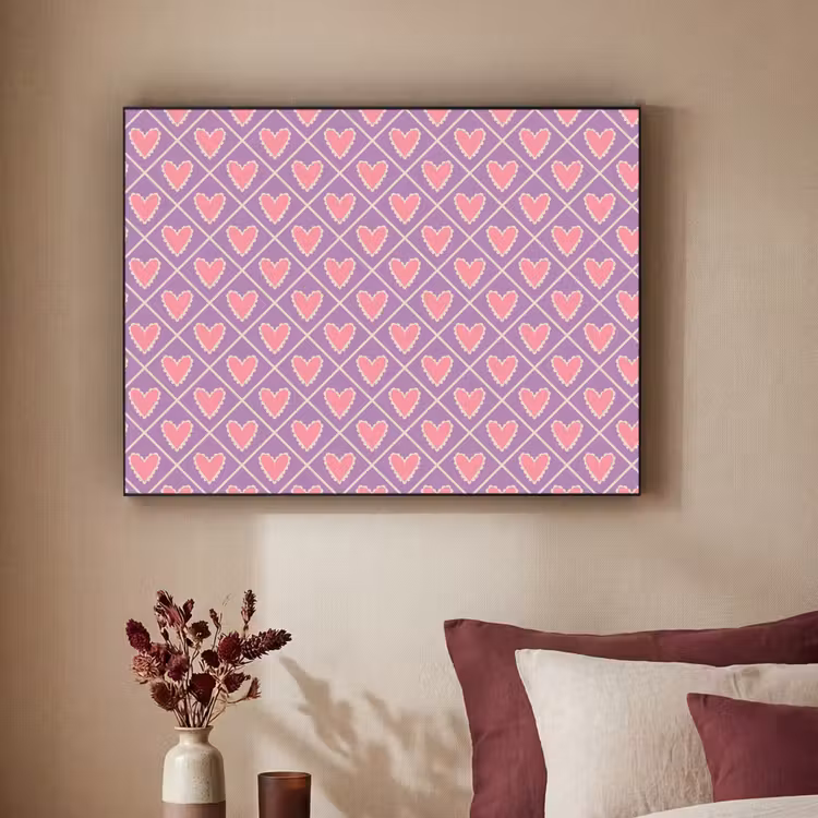 Ruit - Patroon - Paars - Hartjes Textielframe zwart klein 947 -sfeer1