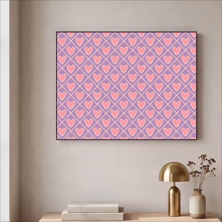 Ruit - Patroon - Paars - Hartjes Textielframe zwart klein 947 -sfeer2