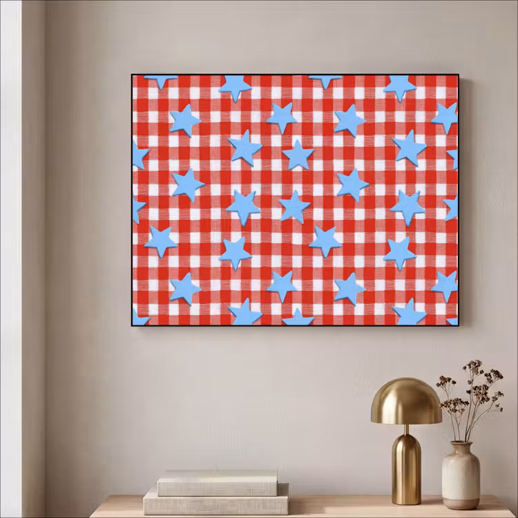 Ruit - Sterren - Rood Textielframe zwart klein 947 -sfeer2