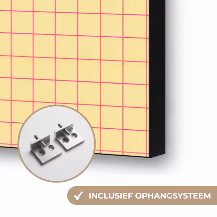 Ruitjes - Grid - Minimalistisch - Geel - Roze Textielframe zwart klein 947 -USP_ophangsysteemNL