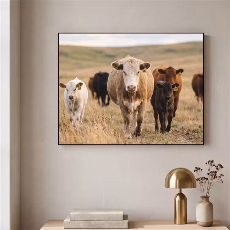 Runderen - Kudde - Landschap - Weide - Rustig Textielframe zwart klein -sfeer2
