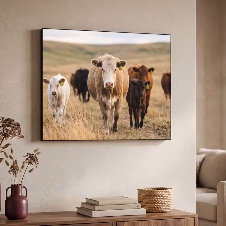 Runderen - Kudde - Landschap - Weide - Rustig Textielframe zwart klein -sfeer3