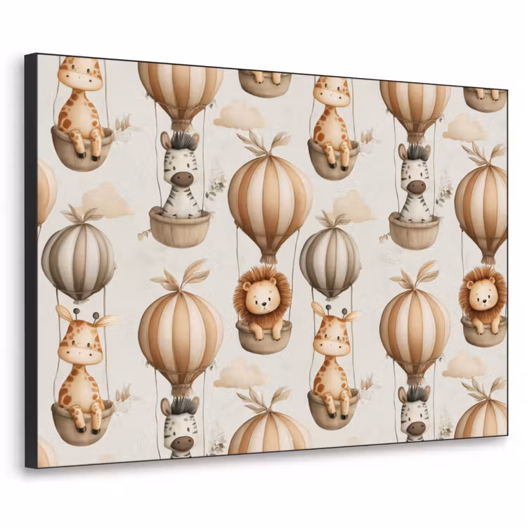 Safari - Luchtballonen - Taupe Textielframe zwart klein 947 -3d