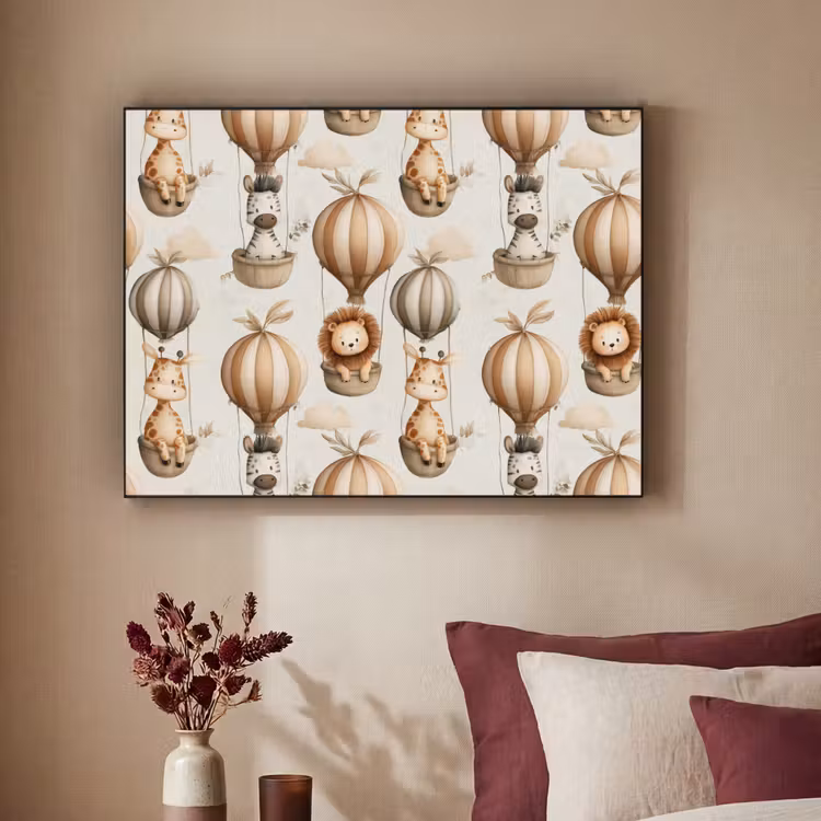 Safari - Luchtballonen - Taupe Textielframe zwart klein 947 -sfeer1