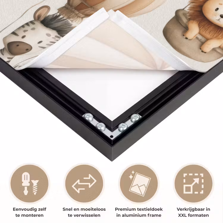Safari - Luchtballonen - Taupe Textielframe zwart klein 947 -USP_closeupNL