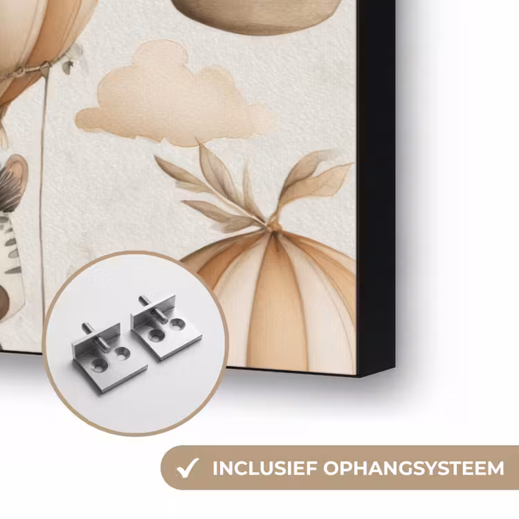 Safari - Luchtballonen - Taupe Textielframe zwart klein 947 -USP_ophangsysteemNL