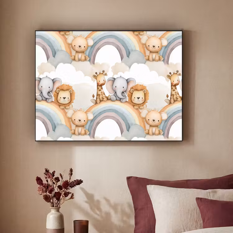 Safari - Regenboog - Kleurrijk Textielframe zwart klein 947 -sfeer1