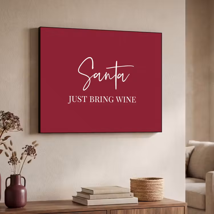 Santa - Wine - Rood - Kerst - Kerstman Textielframe zwart klein -sfeer3