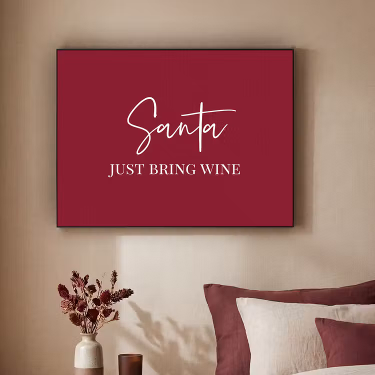Santa - Wine - Rood - Kerst - Kerstman Textielframe - compleet frame klein -sfeer1