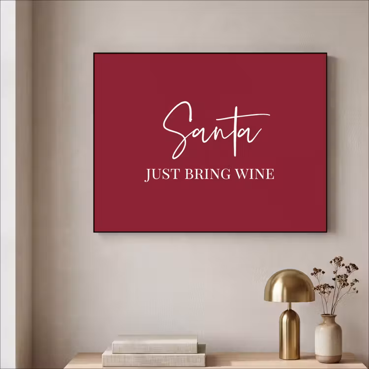 Santa - Wine - Rood - Kerst - Kerstman Textielframe zwart klein -sfeer2