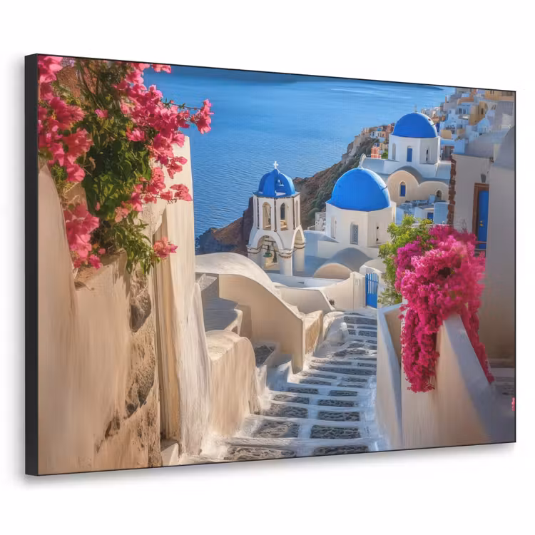 Santorini - Bloemen - Griekenland Textielframe - compleet frame klein -3d