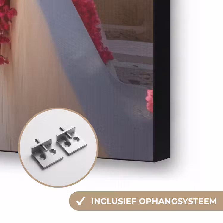 Santorini - Bloemen - Griekenland Textielframe zwart klein -USP_ophangsysteemNL