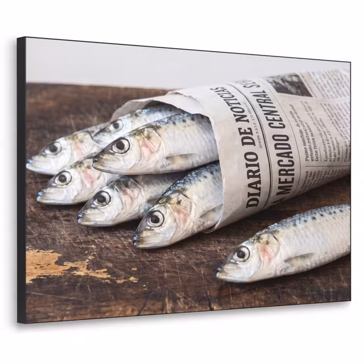 Art frame - Sardientje - krant - snijplank - Sardientje - krant - snijplank Textielframe zwart klein