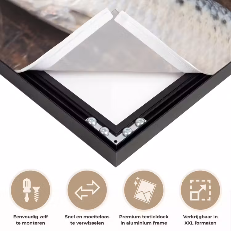 Art frame - Sardientje - krant - snijplank - Sardientje - krant - snijplank Textielframe zwart klein
