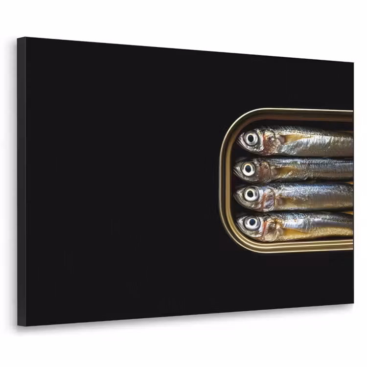 Sardines - Blik - Zwart - Vissen Textielframe - compleet frame klein -3d