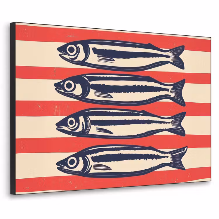 Sardines - Rood en beige strepen Textielframe zwart klein -3d