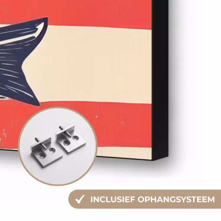 Sardines - Rood en beige strepen Textielframe zwart klein -USP_ophangsysteemNL