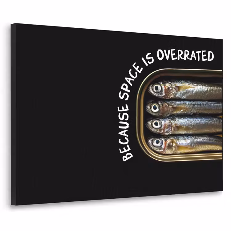 Sardines - Tekst - Vis - Blik Textielframe - compleet frame klein -3d