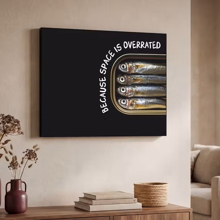 Sardines - Tekst - Vis - Blik Textielframe - compleet frame klein -sfeer3
