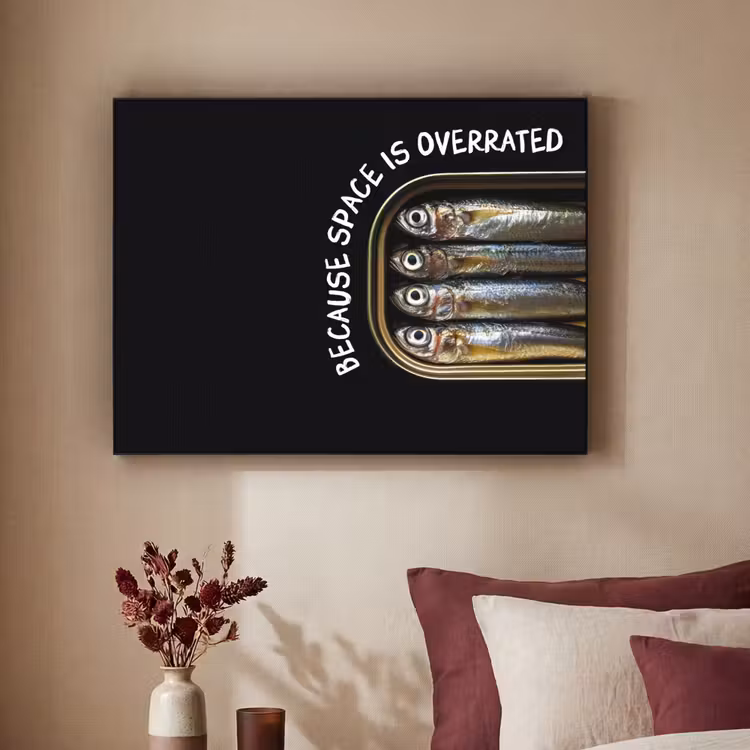 Sardines - Tekst - Vis - Blik Textielframe zwart klein -sfeer1