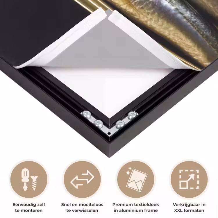 Sardines - Tekst - Vis - Blik Textielframe zwart klein -USP_closeupNL