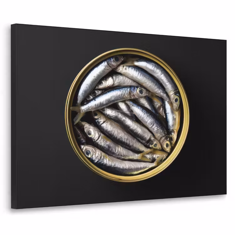 Sardines - Vissen - Rond - Zwart Textielframe zwart klein -3d