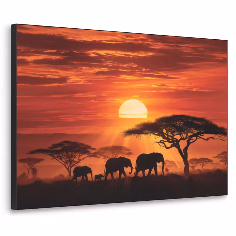 Savanne - Olifanten - Zonsondergang Textielframe - compleet frame klein -3d