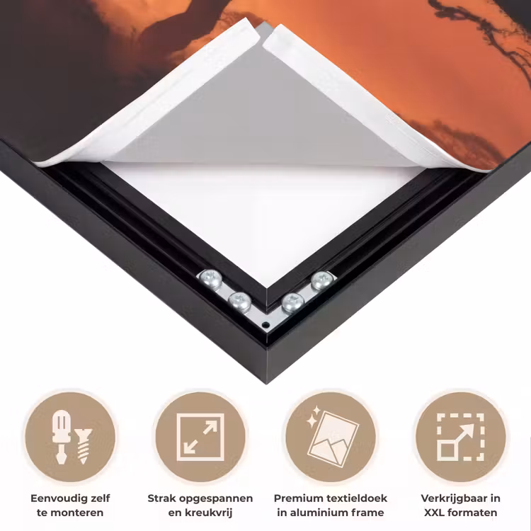 Savanne - Olifanten - Zonsondergang Textielframe zwart klein -USP_feed_closeupNL