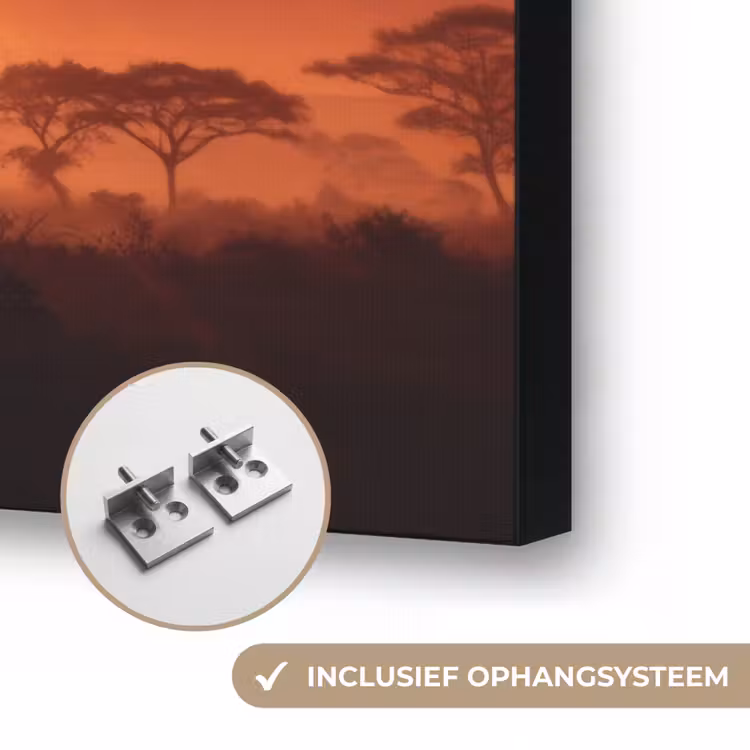 Savanne - Olifanten - Zonsondergang Textielframe zwart klein -USP_ophangsysteemNL