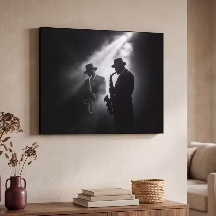 Saxofonisten - Hoeden - Rook - Licht Textielframe zwart klein -sfeer3
