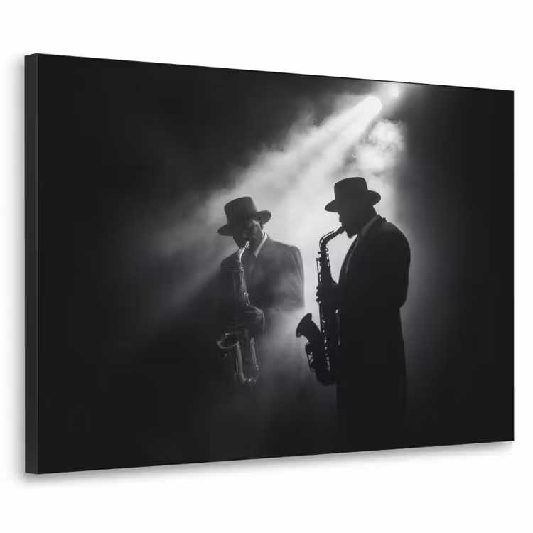 Saxofonisten - Hoeden - Rook - Licht Textielframe zwart klein -3d