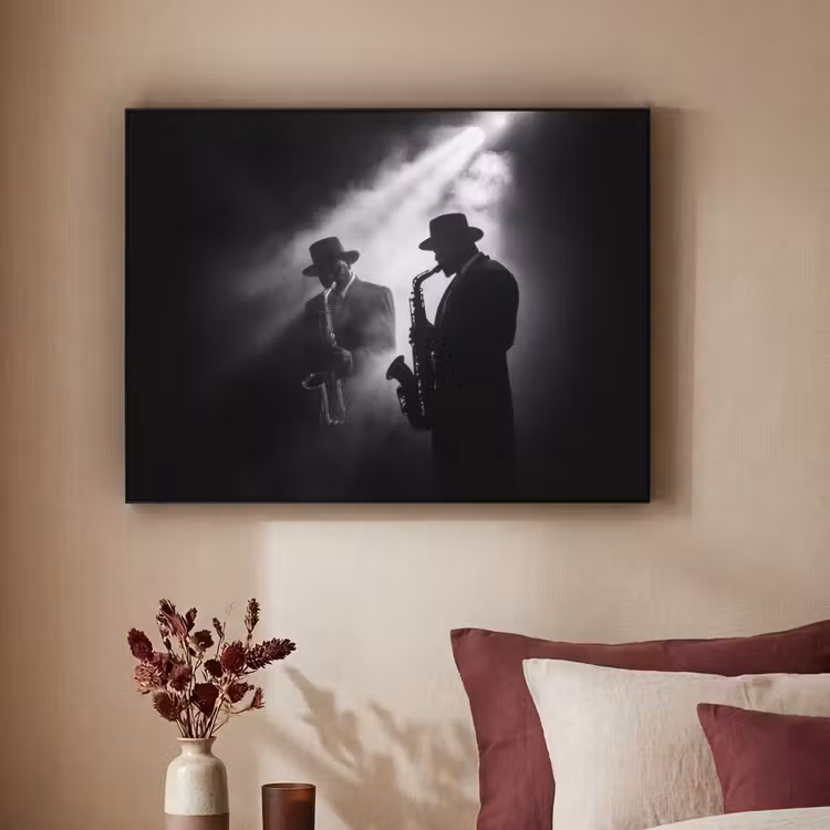 Saxofonisten - Hoeden - Rook - Licht Textielframe - compleet frame klein -sfeer1
