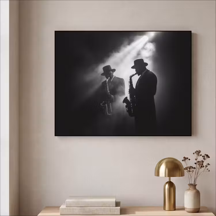 Saxofonisten - Hoeden - Rook - Licht Textielframe zwart klein -sfeer2