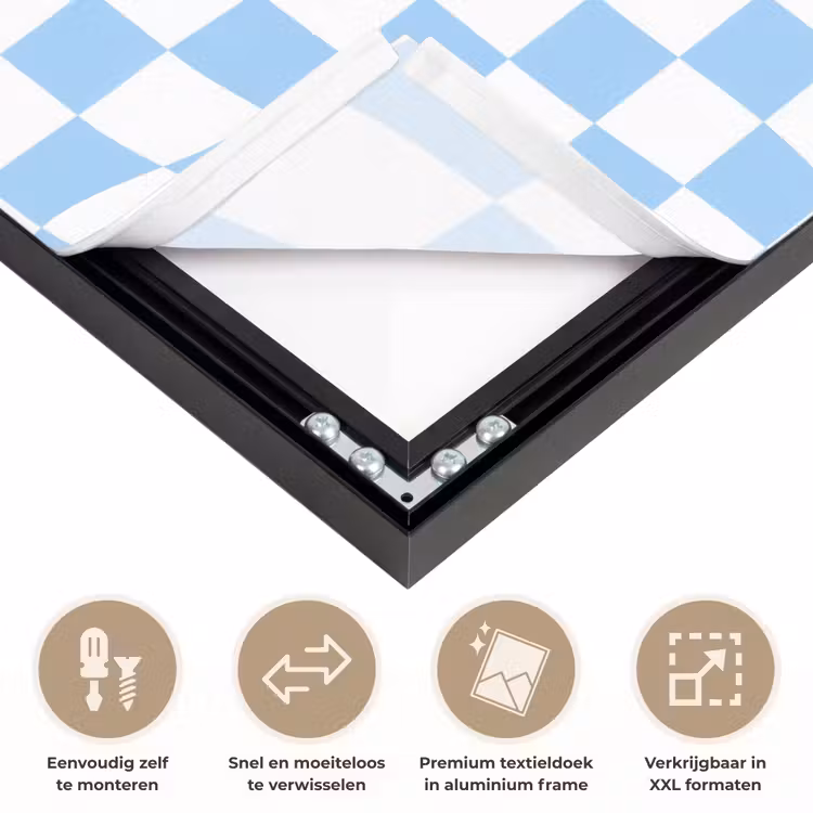 Schaakbord - Klassiek - Blauw Textielframe zwart klein 947 -USP_closeupNL