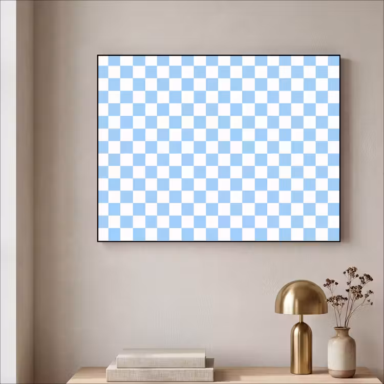 Schaakbord - Klassiek - Blauw Textielframe zwart klein 947 -sfeer2