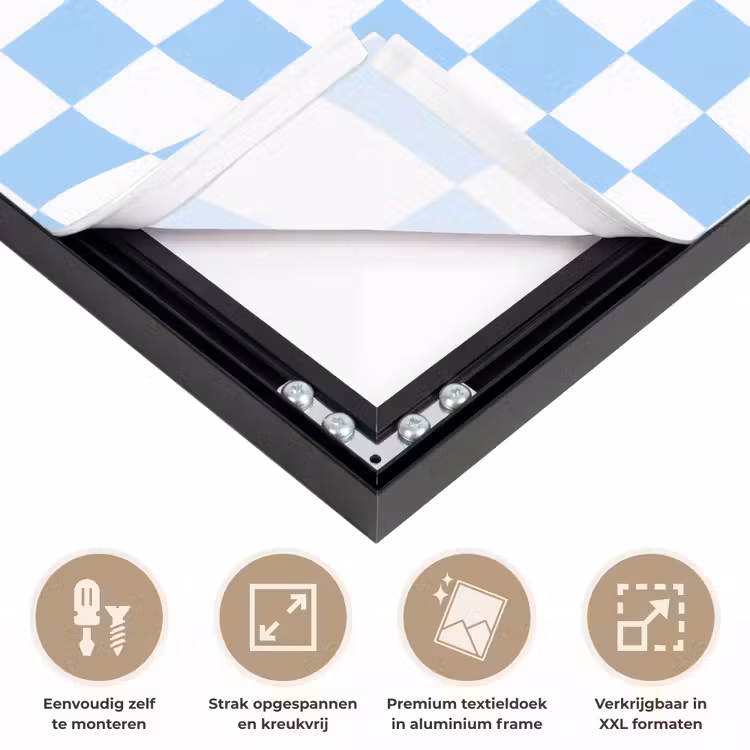 Schaakbord - Klassiek - Blauw Textielframe zwart klein 947 -USP_feed_closeupNL