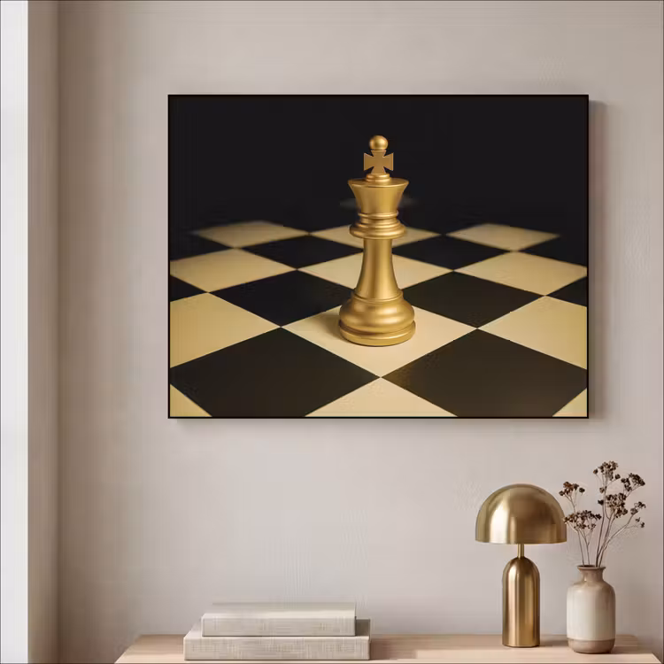 Schaakstuk - Koning - Schaakbord - Geblokt Textielframe - compleet frame klein -sfeer2